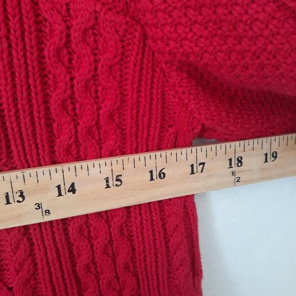 Style & Co Cable Knit Red Sweater Womens Medium Short Sleeve 1/4 Three Button - Picture 7 of 11